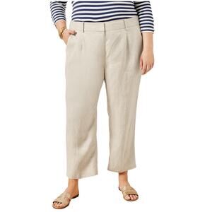Talbots Bristol Crop Pants 100% Linen Straight Leg Size 16P Tan High Rise